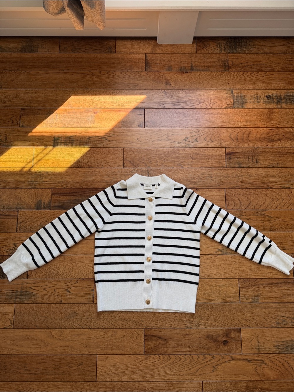 Cyrus Women’s Striped Button-Up Polo Cardigan - White & Black Size S